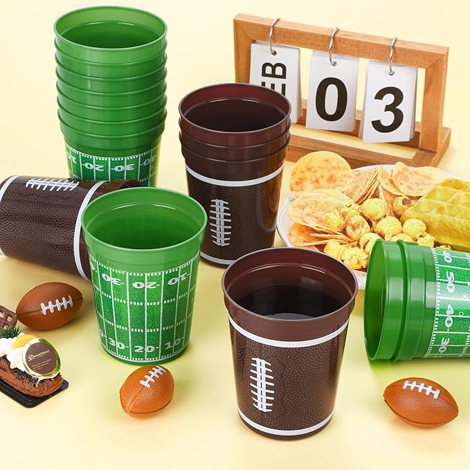 Kochorie 24 Pcs Reusable Football Plastic Cups 16 oz Thick Cocktail Drink Cup Bulk Football Stadium Cups for Tailgate Football Theme Party Favor Birthday Event Game Day Supplies Super Bowl Decoration