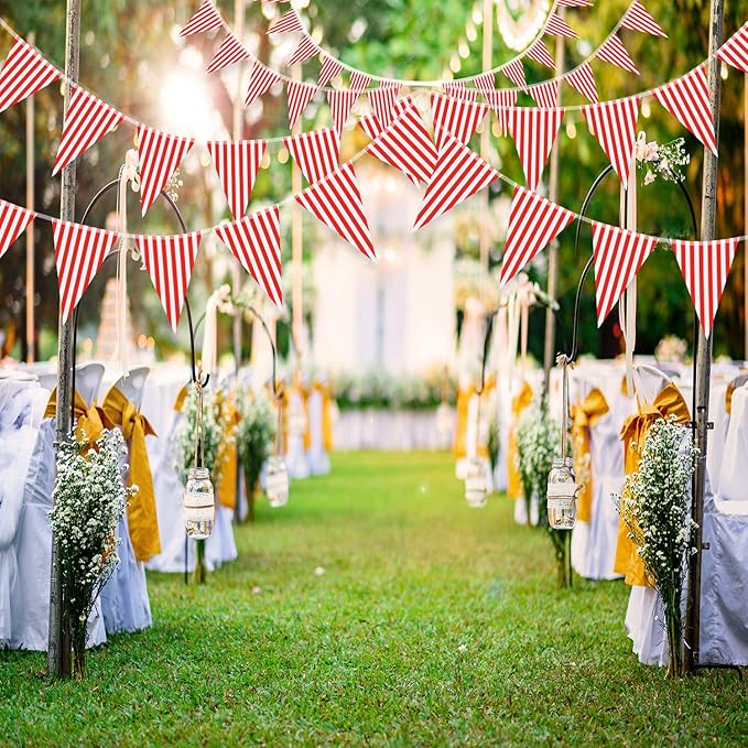 5 Packs Carnival Circus Party Decorations Supplies, Circus Carnival Bunting Banner, Red and White Pennant Banner Triangle Bunting Flag for Birthday Party, 7.4 x 10.8 Inch