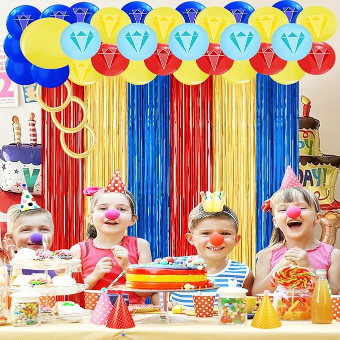 24Pcs Cartoon Hedgeho Birthday Party Decorations, Red Blue Yellow 3.3x8.2ft Tinsel Foil Fringe Curtains Banner and Balloons for Anime Theme Birthday Decorations Boys and Girls Party Supplies