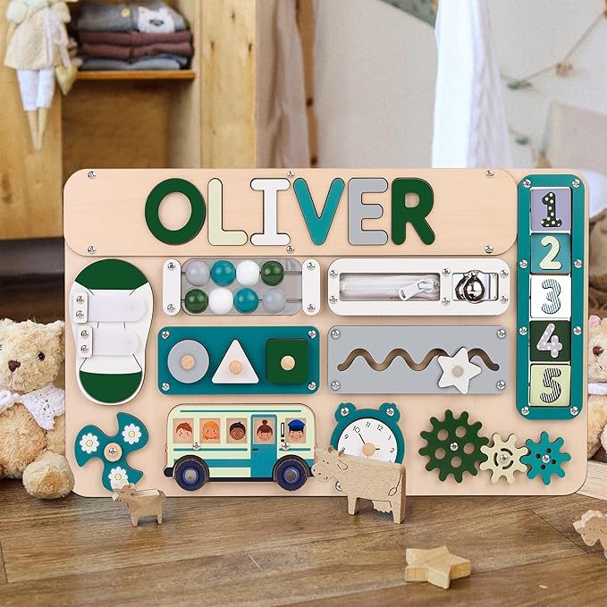Busy Board Bear for Toddlers Wooden Montessori Toys, Wooden Controller Sensory Toy for Autistic Children & ADHD Sensory Board for Education & Learning