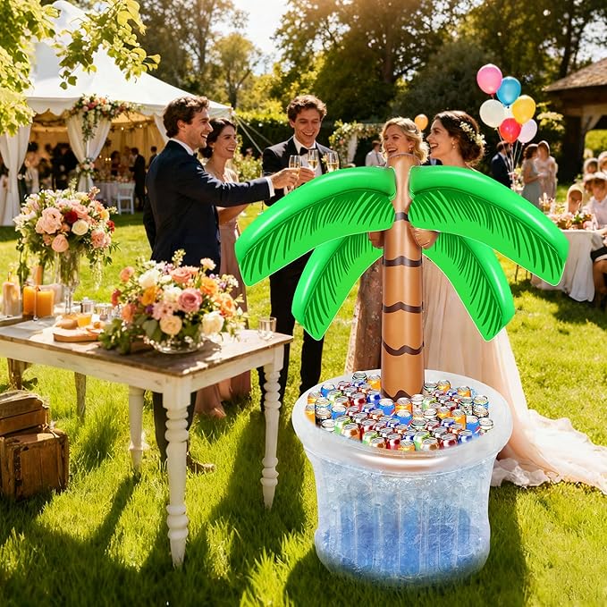Zcaukya Inflatable Palm Tree Cooler, 60" Blow Up Palm Tree Cooler for Tropical Party Decorations, Hawaiian Party Supplies Pool Decorations