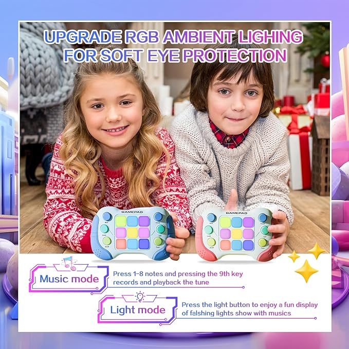 Christmas Fast Push Game Fidget Toys Handle, Upgraded Flashing Quick Press Games Pro for Kids, Speed Push Light Up Fidget Game, Educational Handheld Console Gamepad Toy for Boys Girls