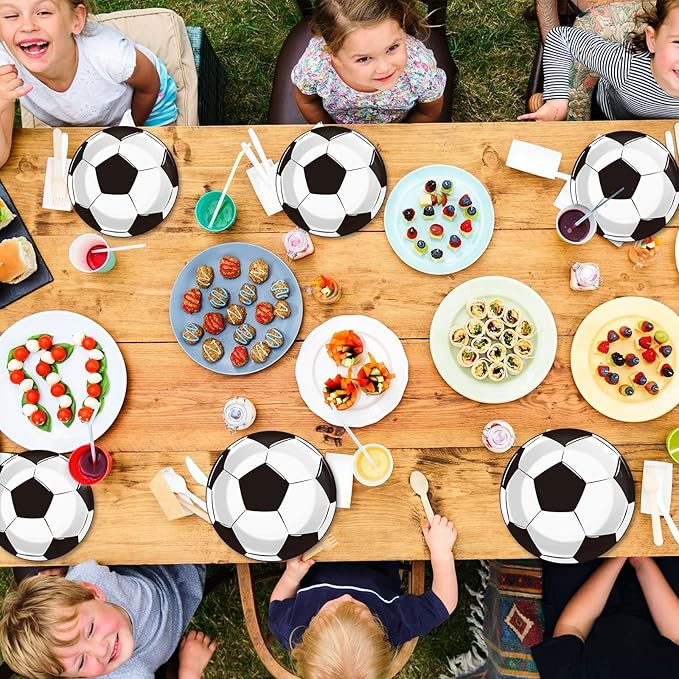 gisgfim 48 PCS Soccer Plates Party Decorations Paper Plates 9 Inch and 7 Inch, Soccer Theme Party Supplies Disposable Dessert Dinner Tableware for Soccer Birthday Party