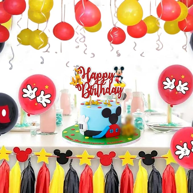 Micky Mouse Happy Birthday Cake Topper – Cute Cartoon Character Cake Decoration for Birthday Party Supplies – Durable, Reusable, Easy to Use Cake Topper for Boys and Girls – Fun Party Decoration