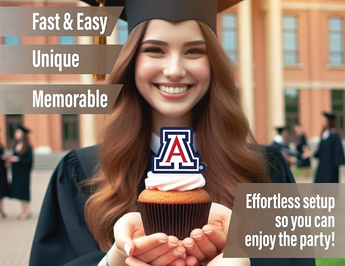 University of Arizona Cupcake Topper Party Supplies for UA Football, Birthday, Graduation Party Decorations (24 Pieces) (Arizona Wildcats)