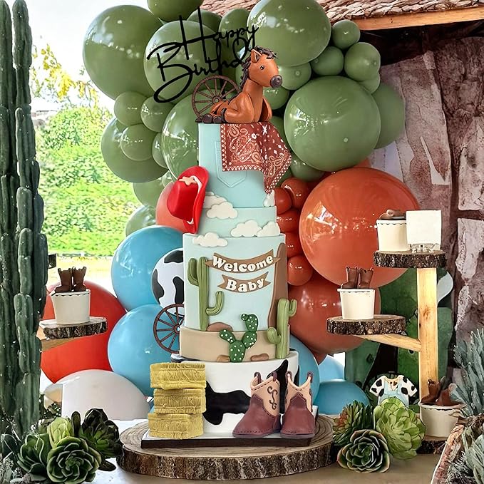 Cowboy Cake Decorations Hat and Boot Horse Cake Toppers for Western Theme Cowboy Cowgirl Birthday Baby Shower Party Favors Supplies