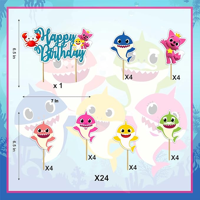 "Bby Shrk Theme Birthday Party Supplies – Complete Decorations Set with Happy Birthday Banner, Cake Topper, Cupcake Toppers, Garland, Table Décor, and Party Accessories for Boys and Girls"