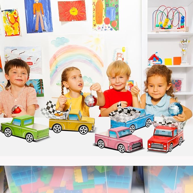 24 Pcs Classic Car Party Food Boxes Race Car Birthday Party Supplies Kids Trucks Food Box Tray with Snack and Waxed Paper Food Liners Table Centerpiece for Boys Girls Car Party Favors Decorations