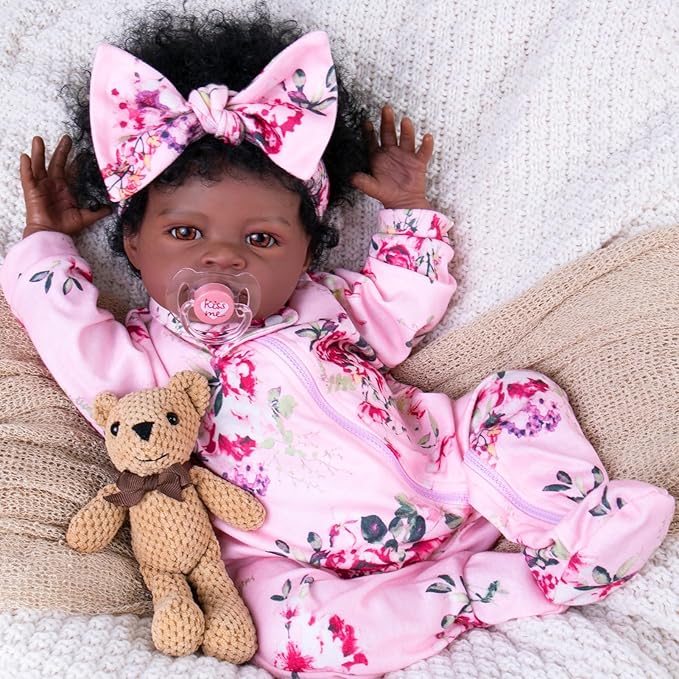 Aori Reborn Baby Dolls Black - 20-Inch Lifelike Black American Baby Girl, Realistic Soft Vinyl Newborn Dolls with Weighted Cloth Body, Set for Kids 3+