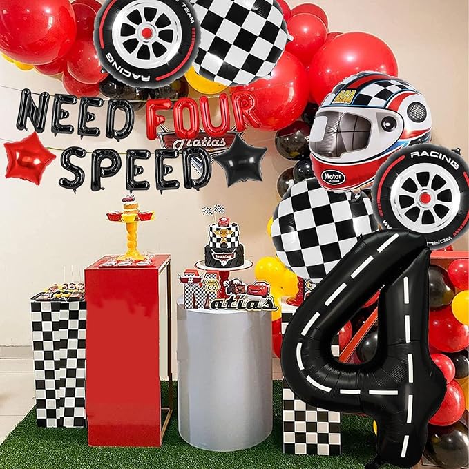 Need Four Speed Birthday Decoration Need Four Speed Balloons Backdrop Racing Car 4th Birthday Decoration Boys Race Car Themed 4th Bday Party Supplies
