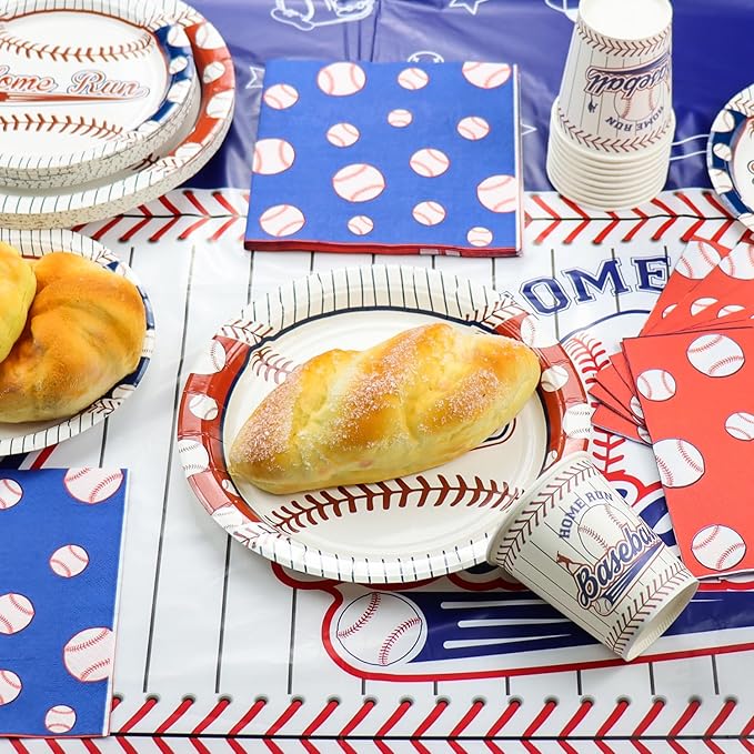 Baseball Party Decorations - 81Pcs Baseball Plates and Napkins Sets, Tablecloth, Blue Forks for Sports Fans Kid Adult Birthday Party Supplies, Serve 20