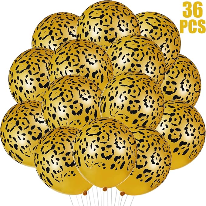 Gejoy 36 Pcs Cheetah Balloons Gold Leopard Print Balloons 12 Inch Spots Latex Leopard Jungle Animal Decorations for Cheetah Zoo Theme Birthday Party Supplies