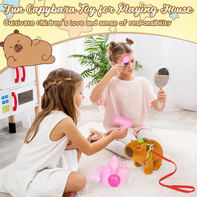 Capybara Plush - Walking Capybara Plush Toys, Electronic Interactive Stuffed Capybara with Turtle Backpack, Cute Capybara Stuffed Animals Gifts for Kids Boys Girls