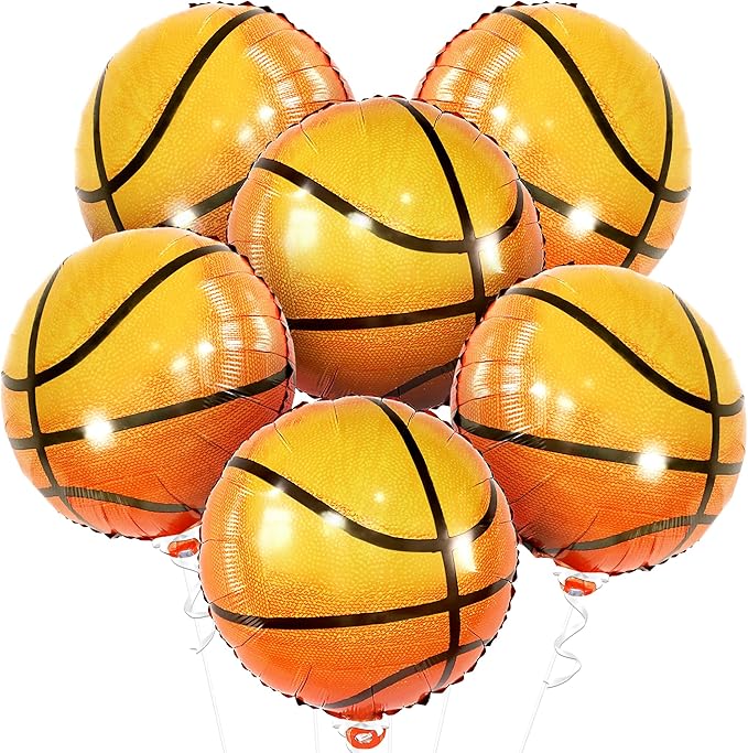 Katchon Orange Foil Basketball Balloons - 18 Inch, Pack Of 6 | Basketball Decorations For basketball Birthday Party Decorations | Space Jam Party decorations | Sports Balloon Arch Kit