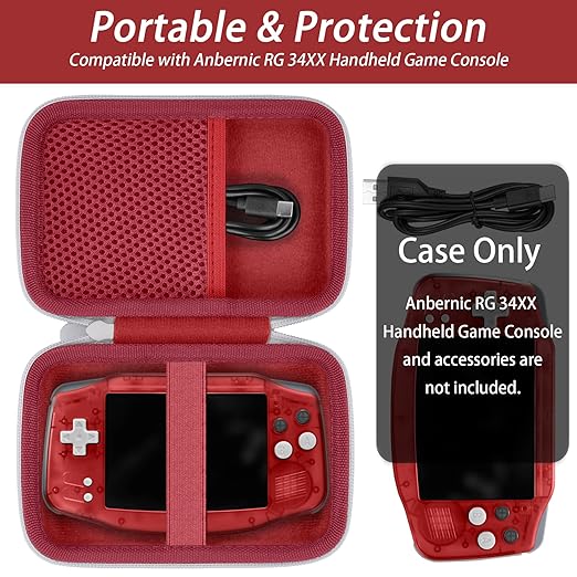 khanka Hard Travel Case Replacement for Anbernic RG34XX Handheld Game Console,Case Only. (Red)