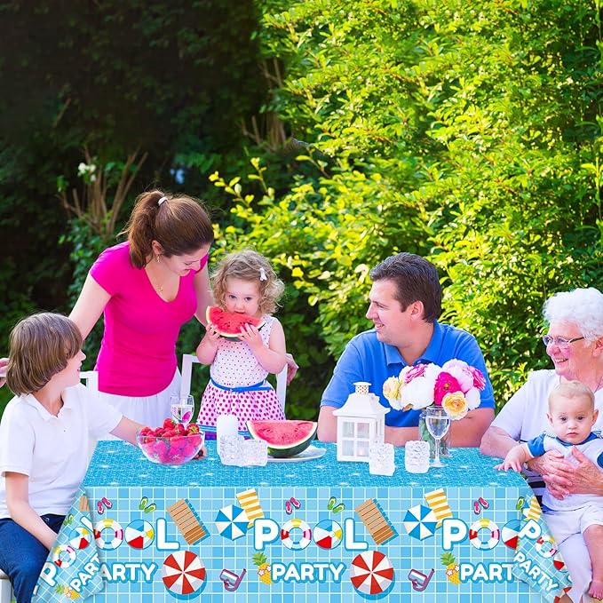 3 Pieces Pool Tablecloths for Summer Beach Decorations - Plastic Disposable Surfboard Table Covers for Rectangle Tables - Hawaiian Birthday Baby Shower Party Supplies Favors