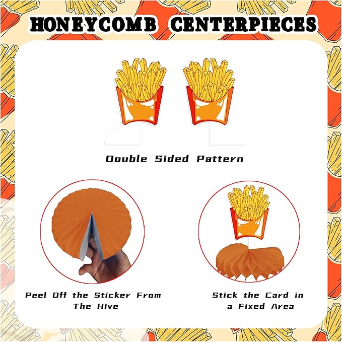 9 PCS French Fries Table Decorations Honeycomb Centerpiece, French Fries Centerpieces Table Topper for Fast Food French Fries Party Decorations Birthday Party Supplies