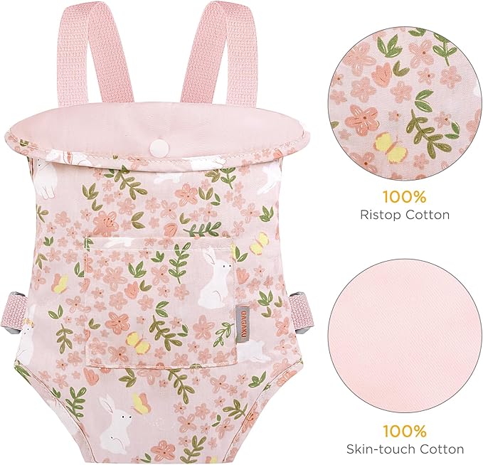 GAGAKU Doll Carrier Baby Doll Accessories Babydoll Swing 22 Inche Doll Carrier Baby Doll with Carrier Backpack for Toddlers - Pink - Rabbit Garden