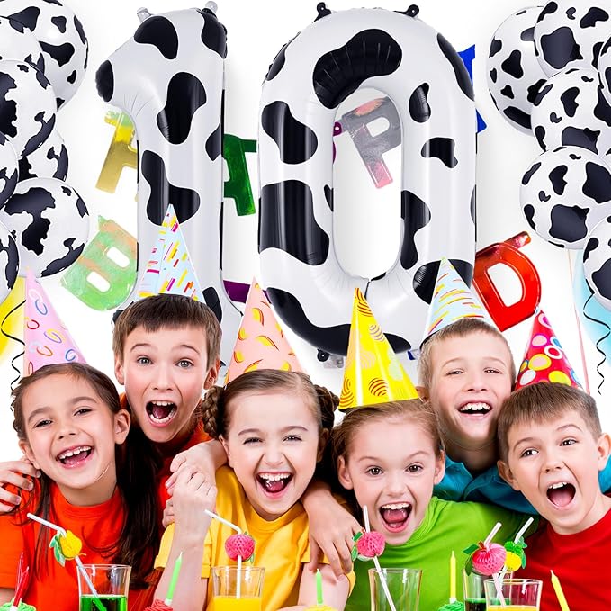 Cow Print Number 0 Balloon, Large 40 Inch Cow Number Birthday Balloons, Foil Mylar Number 0 Balloons for Birthday Party Decorations Supplies Animal Farm Cowboy Cowgirl Themed Party
