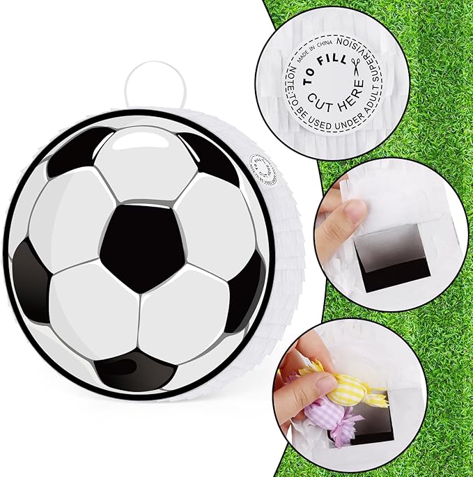 Hooqict Soccer Ball Pinata with Blindfold and Bat Stick Soccer Birthday Party Decorations for Kids Boys Men Sports Themed Party Supplies School Classroom Activities
