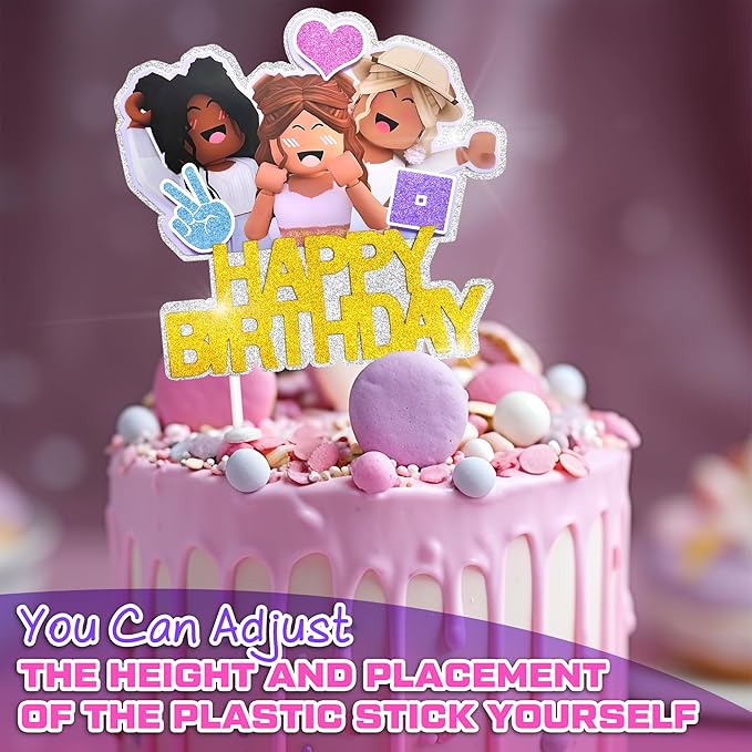 Happy Birthday Cake Toppers for Women – Vibrant & Glittery Gamer Cake Topper Decorations with Sturdy Cardboard – Easy-to-Install, Adjustable Women Birthday Party Decorations for a Festive Celebration
