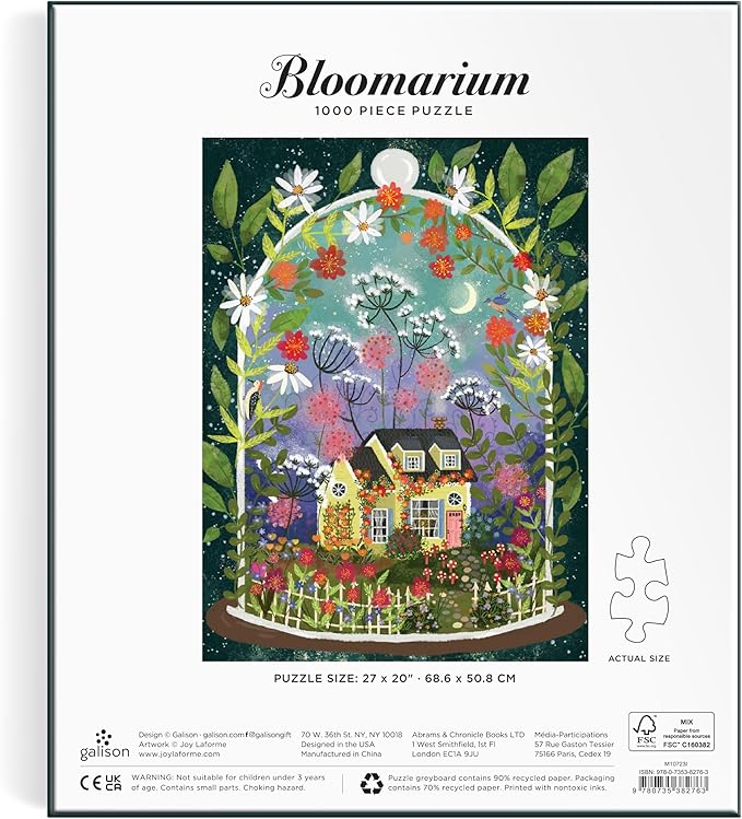 Galison Bloomarium – 1000 Piece Joy Laforme Jigsaw Puzzle Featuring Beautiful Artwork of A Cozy Cottage Encased in A Blooming Terrarium