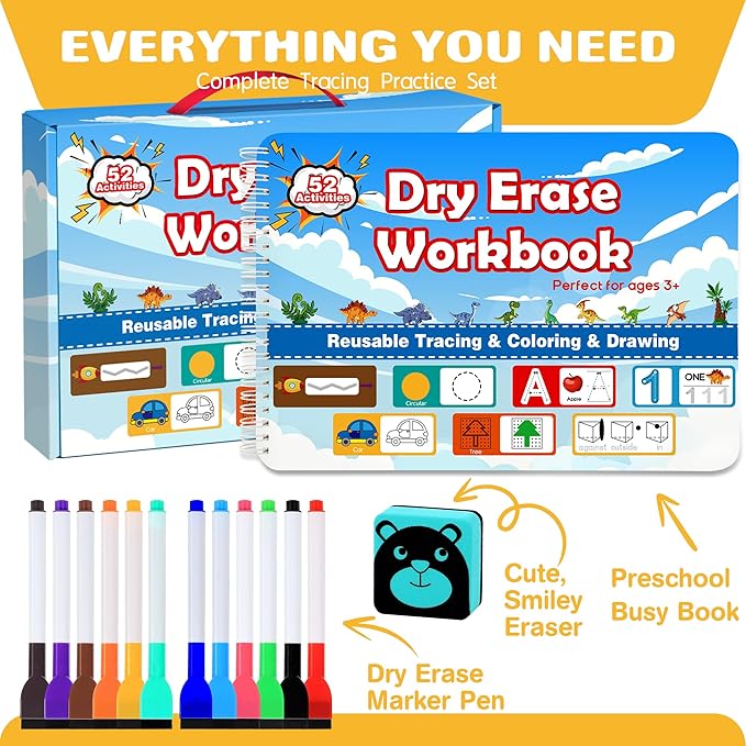 RichBoy Preschool Learning Activities Tracing Books for Kids, Montessori Handwriting Practice Letter Tracing Kindergarten Workbooks, Alphabet Learning Books - 3 4 5 6 Year Old Boy Gifts (52 Pages)