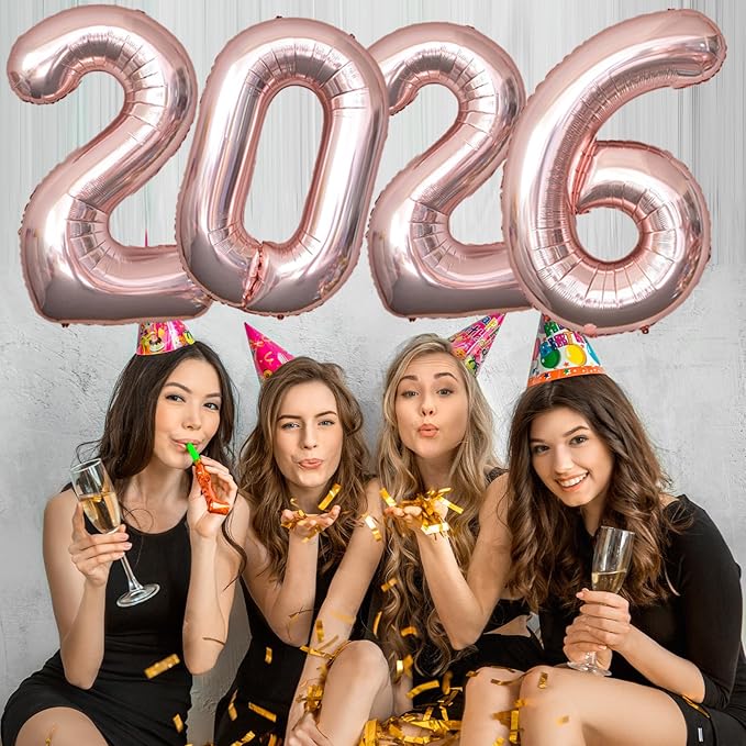 KALOR 32 Inch 2026 Rose Gold Foil Number Balloons, 2026 New Years Decorations for 2026 Happy New Year Eve and Graduations Party Supplies