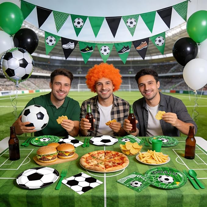 Soccer Plates and Napkins, Disposable Paper 9-Inch Plates and Napkins, Soccer Party Supplies for Boys’ Sports Birthday Party Decorations, Serves 24