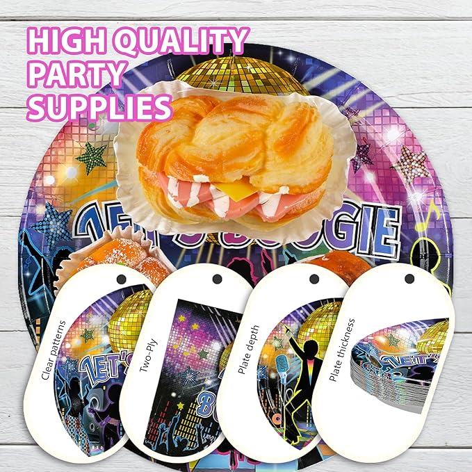 168Pcs Disco Party Decorations 70s Let's Boogie Theme Plates and Napkins Cups Forks Tableware Sets for Back to 60s 70s 80s 90s Let's Boogie Disco Dancing Night Birthday Party Supplies Serves 24 ﻿
