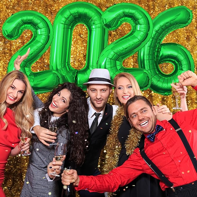 KALOR 42 Inch 2026 Green Foil Mylar Number Balloons, 2026 New Years Decorations for 2026 Happy New Year Eve and Graduations Party Supplies