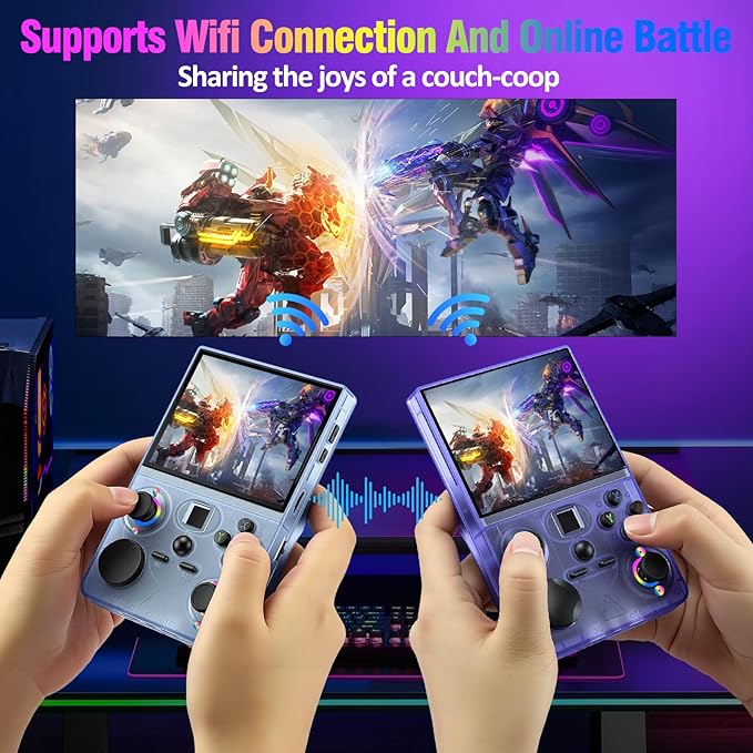 Retro Handheld Game Console, DC35V Retro Gaming Console 3.5’’IPS Screen Open Source Linux System Built-in 20000+Classic Games, 20+Emulators, Portable Video Gaming Console with 4000mAh Battery (Blue)