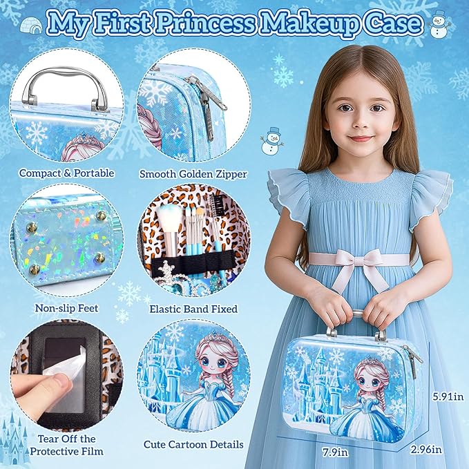 Kids Makeup Set for Girls Toys, 34Pcs Washable Princess Make Up Kit w/ Dress Up Accessories, Christmas Birthday Princess Gifts Toys for Girls Kids Toddlers Age 3 4 5 6 7 8 9 10 11 12