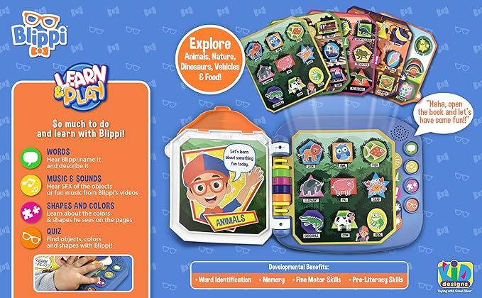 eKids Blippi Book, Toddler Toys with Built-in Preschool Learning Games, Educational Toys for Toddler Activities for Fans of Blippi Toys and Gifts(Multi Color)