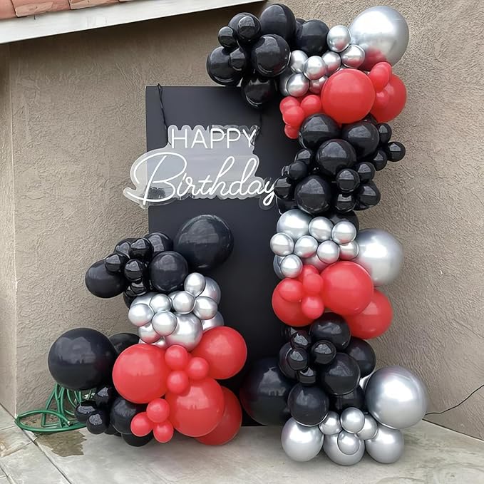 Red Black Silver Balloons, Black and Red Balloons Metallic Silver Balloon Confetti Balloon for for Man Theme Birthday Baby Shower Wedding Race Car Party Decorations
