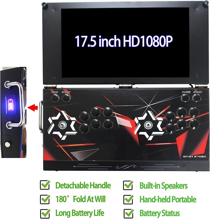 9800 Hand-held Portable Arcade Console 17.5-inch HD Screen Dual Players Retro Electronic Game Box DX, Retro Video Game Machine Search/Hide/Save/Load/Pause Games