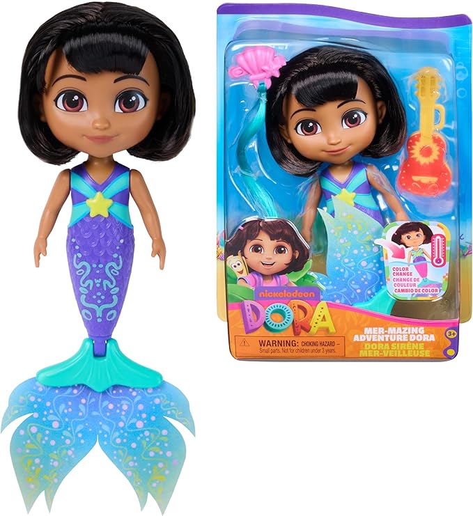 Dora, Mer-Mazing Adventure Dora, Color Changing Mermaid Doll with 2 Accessories, Kids Toys for Girls & Boys Ages 3 and Up
