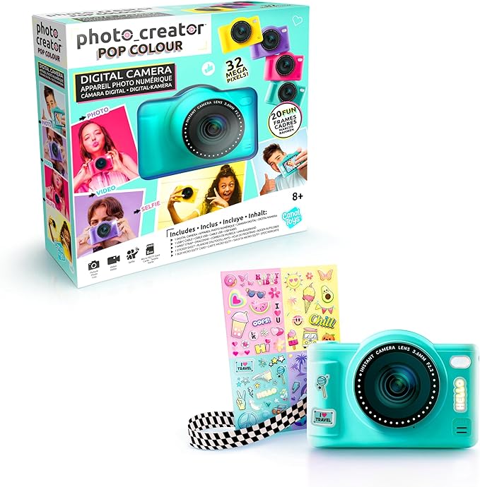 Photo Creator Pop Colour Digital Camera – 32MP Kids Camera with 2.4" Screen, Selfie Lens, Filters, 8GB Memory Card, Video Recording, Flash & Rechargeable Battery | Compact & Customisable
