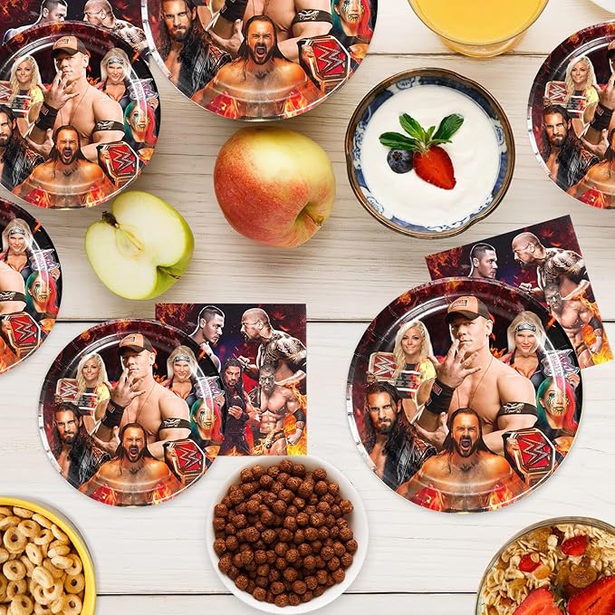 40Pcs Wrestling Party Supplies include 20 plates, 20 napkins for Wrestling birthday party decoration