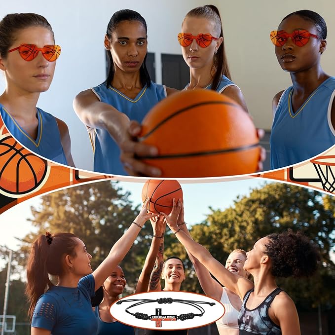150 Pcs/20 Sets Basketball Senior Night Gifts for Girls - Basketball Team Gifts for Girls with Scrunchies Makeup Bags Sunglasses Bracelets Stickers Sport Party Favors Birthday Party Supplies