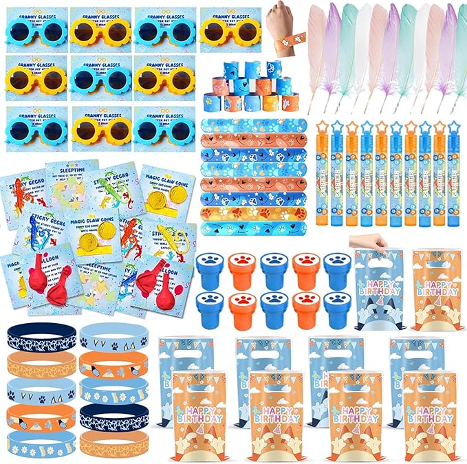 160Pcs Birthday Theme Party Favors Gift Supplies Glasses Bubbles Stamps Stars Balloons Keychains Goodie Bags Cards Wristbands for 10 Guests Decorations Decor