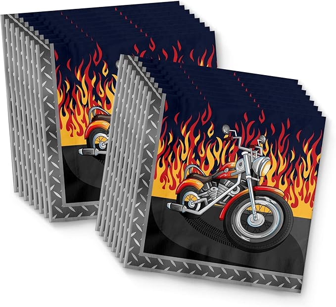 Motorcycle Biker Birthday Party Supplies Set Plates Napkins Cups Tableware Kit for 16