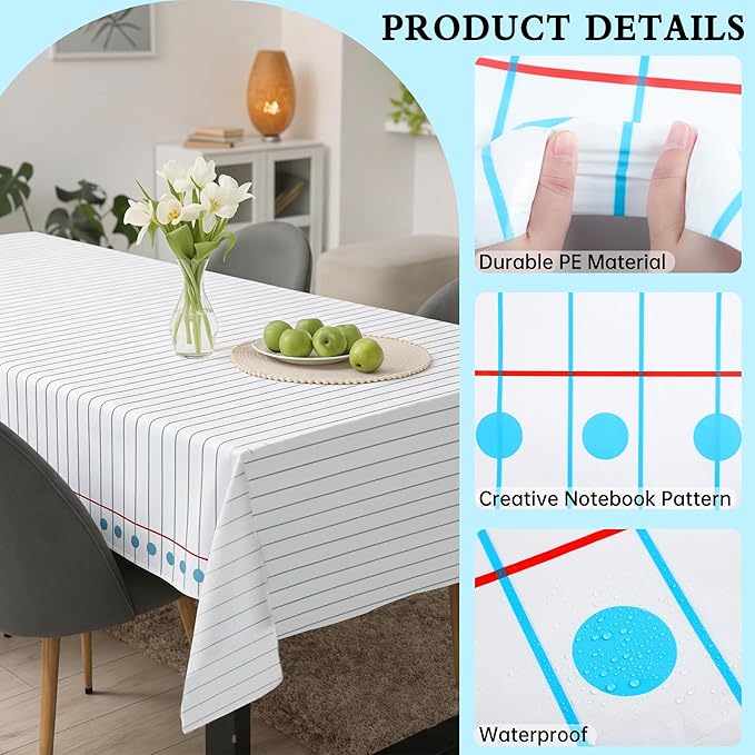 Kochorie Back to School Notebook Tablecloth Roll 54 Inch X 100 Feet Plastic Disposable Table Cover with Slide Cutter Welcome Back to School Waterproof Tablecloth for First Day of Classroom Graduation