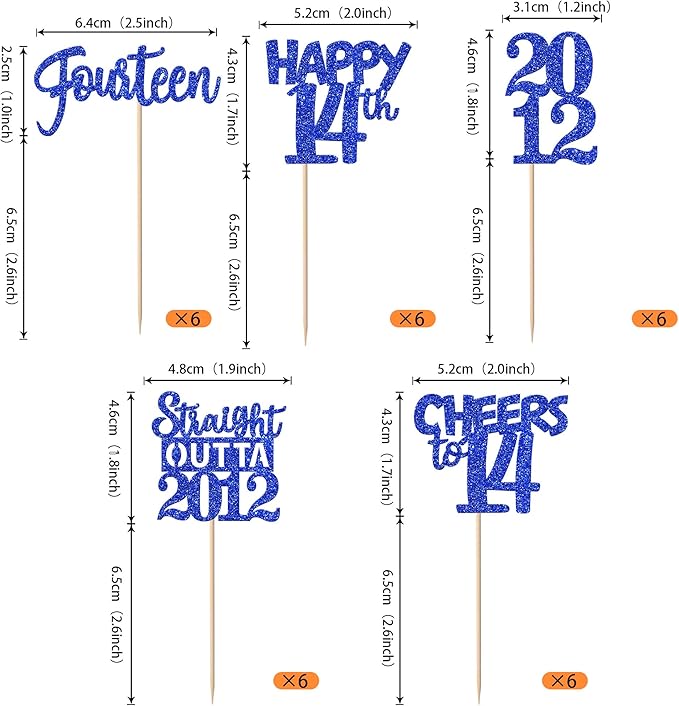 30 PCS 14th Birthday Cupcake Toppers Glitter Fourteen Happy 14 Straight Outta 2012 Cupcake Picks for Cheers to 14 Fabulous 14th Birthday Anniversary Party Cake Decorations Supplier Blue