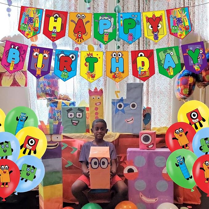 Number Birthday Party Decorations, Cartoon Number Advanture Theme Party Supplies with Banner, Cake Topper, Cupcake Toppers, Balloons for Boys Girls Birthday Baby Shower Party Favors