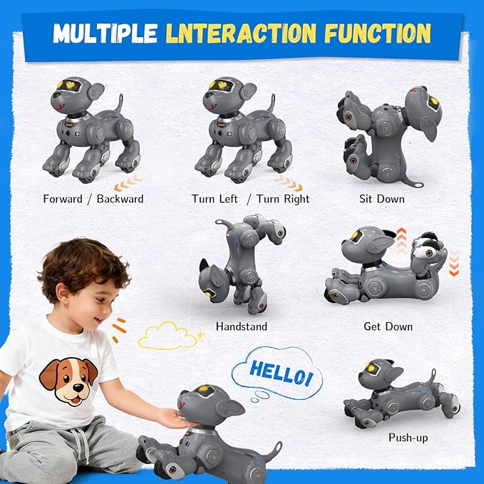 Robot Dog for Kids, Smart Remote Control Robots Dancing Toy for Boys and Girls Birthday Gifts for Children (Gray)