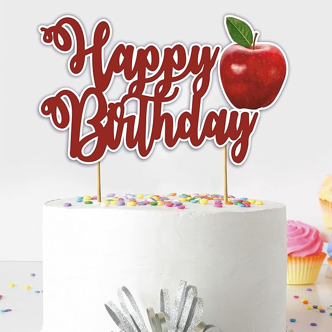 Apple Happy Birthday Cake Topper – Fresh Fruit Theme Cake Decoration for Birthday Celebration, Apple Inspired Dessert Topper for Party Cakes, Table Display Styling, Photo Setup, and Colorful