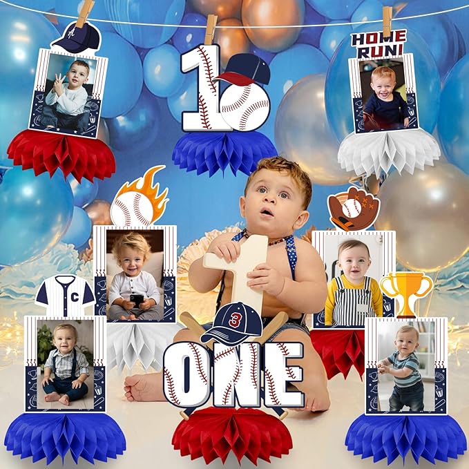 Baseball 1st Birthday Decorations, Rookie of The Year 1st Birthday Decorations Honeycomb Centerpiece for Table, Baseball 1st Birthday Decorations for Boys Photo Table Centerpiece Party Supplies
