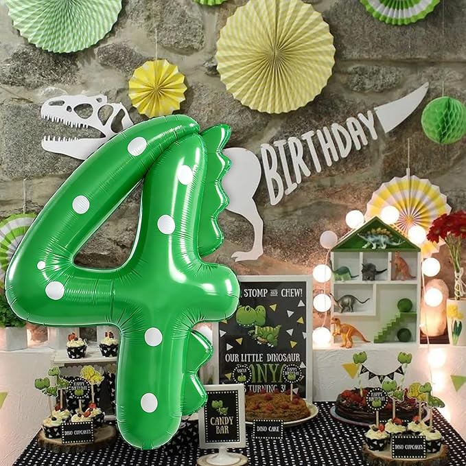 Green Dinosaur Balloons 4th Birthday Decorations for Boys,40inch Big Dinosaur Number 4 Balloon Birthday Party Decoration for Kids Birthday Party Decoration Supplies