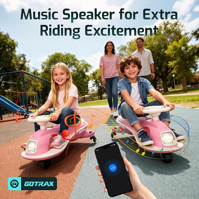 Gotrax WG1 Electric Wiggle Car for Kids, 12V Big Battery up to 120Min Playtime, Music Speaker &Rear Flash Wheels, Battery Display & Easy Assembly w/Pedal Throttle, Crazy Cart Gift for Ages 3+, 132Lbs